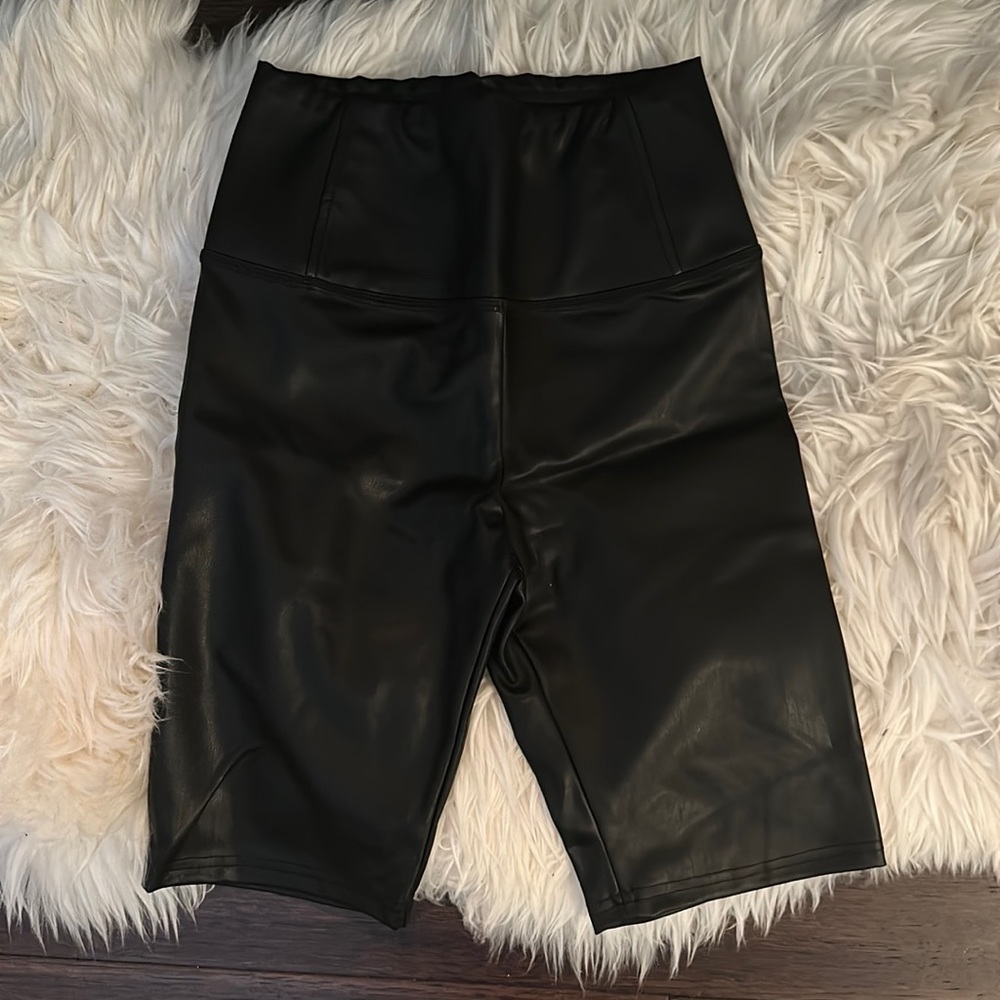 Black leather bike shorts